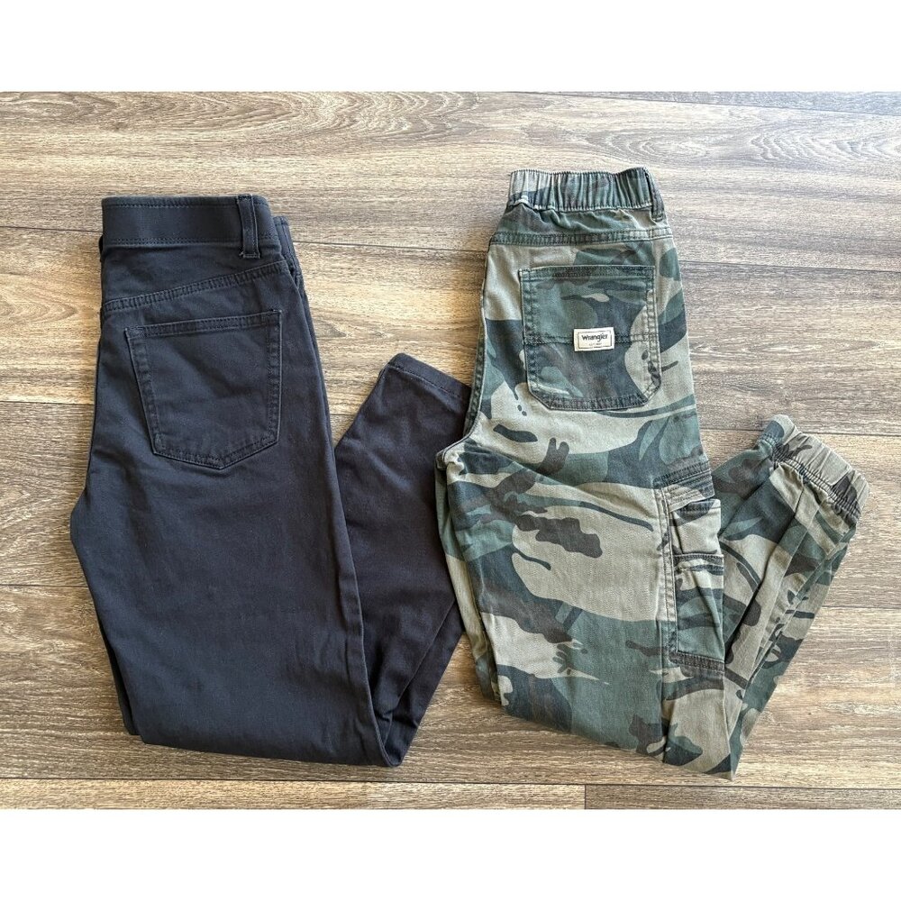 YOUTH BOYS PANTS JOGGERS SIZE 12 GRAY STRETCH CAMOUFLAGE PULL ON DRAWSTRING